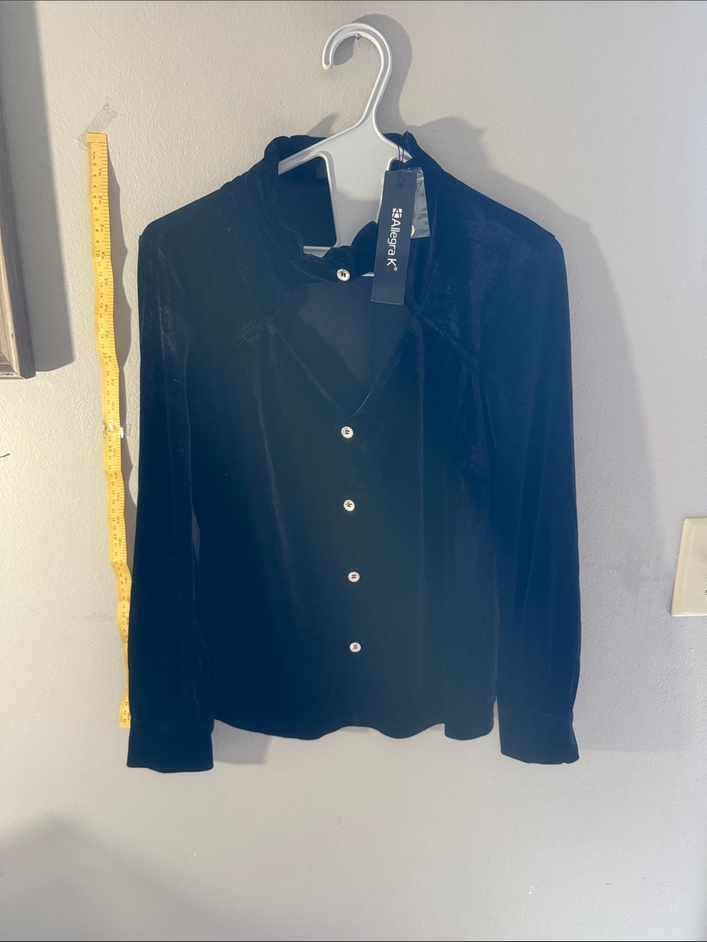 Allegra K Black Velvet Button-Up Blazer